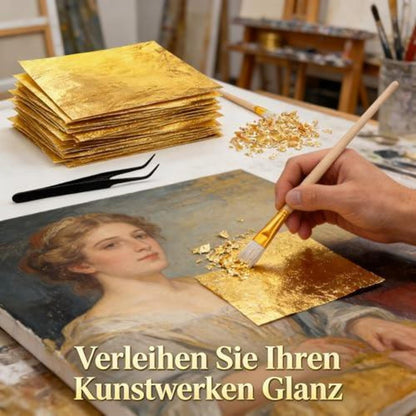 200 Blatt Blattgold Set mit Pinzette & Pinsel – Basteln & Dekorieren