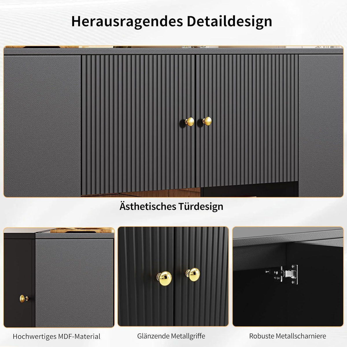 Klappbare Kücheninsel mit Schubladen & Regalen, Schwarz