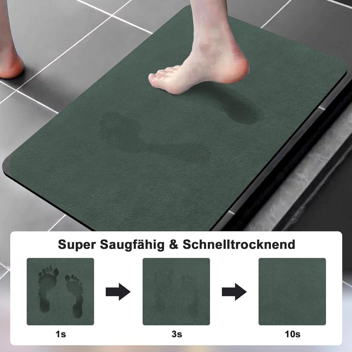 Rutschfeste Badematte super saugfähig 60x120 cm – Grau & Grün