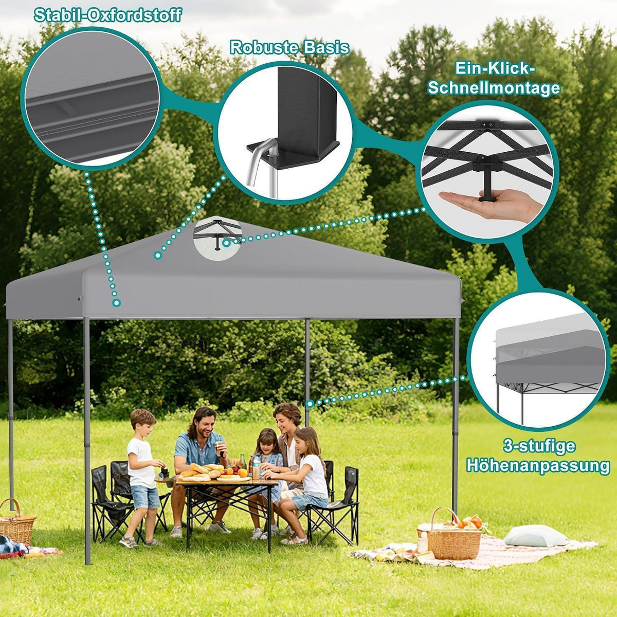 3x3m Pop Up Pavillon – Wasserdicht & Stabil für Garten & Camping