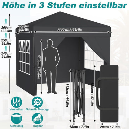 Pop Up Pavillon 2.5x2.5m – Wasserdicht & UV-Schutz