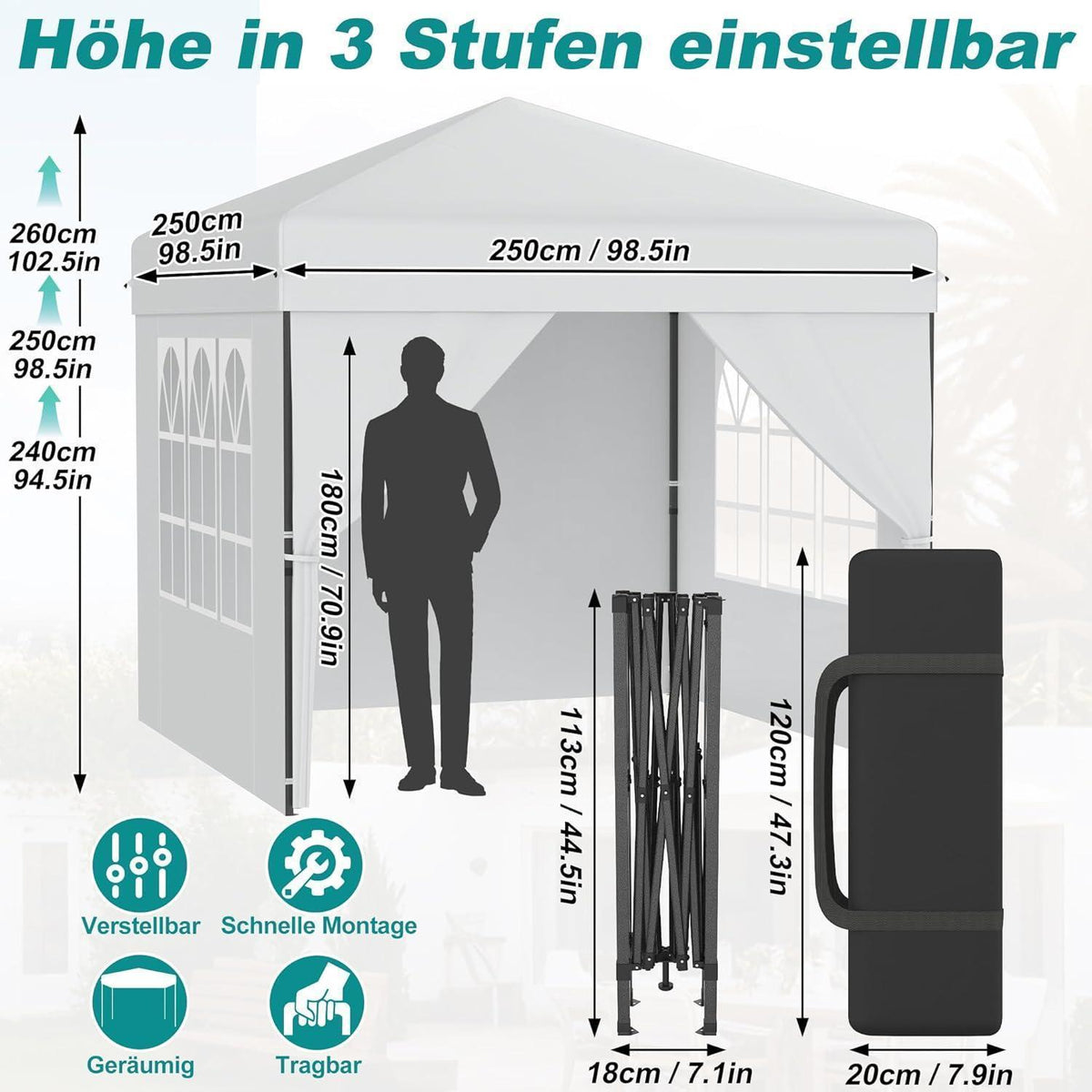 Pop Up Pavillon 2.5x2.5m – Wasserdicht & UV-Schutz