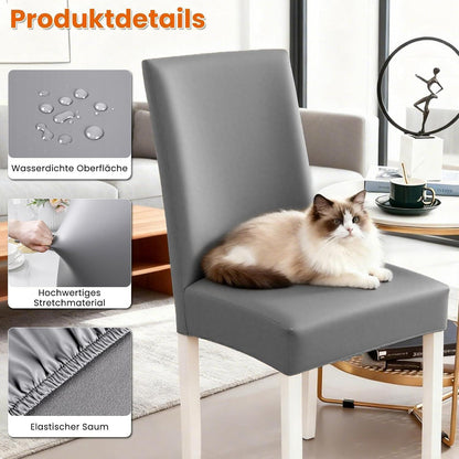 PU Stuhlhülsen 6er Set – Hellgrau, Wasserabweisend & Elastisch