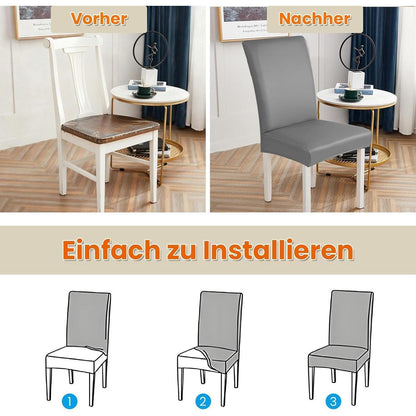 PU Stuhlhülsen 6er Set – Hellgrau, Wasserabweisend & Elastisch