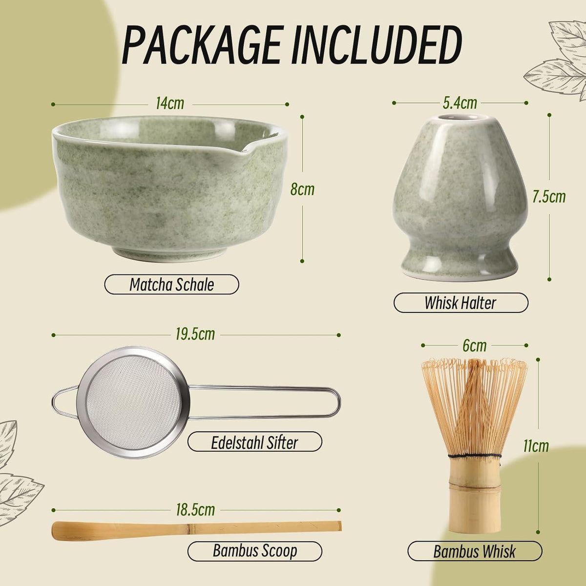 5-tlg. Matcha Set Japanisch – Traditionelles Tee Set mit Schale & Besen
