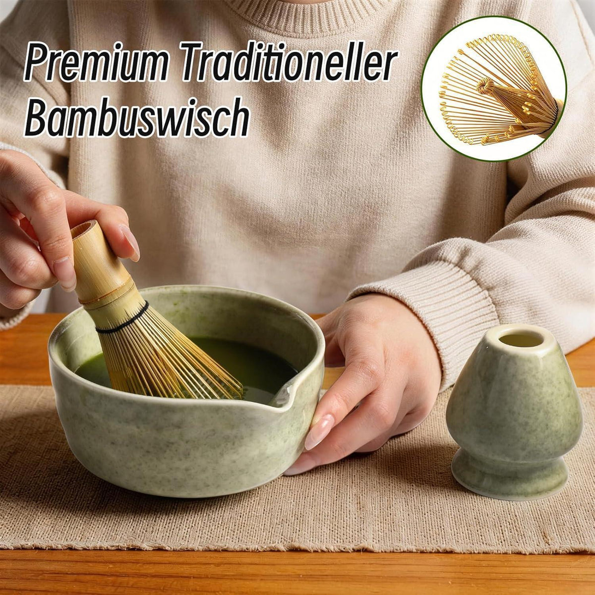 5-tlg. Matcha Set Japanisch – Traditionelles Tee Set mit Schale & Besen