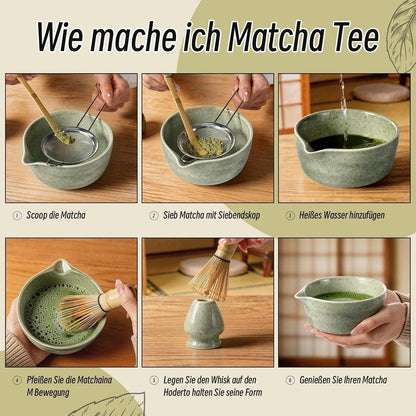 5-tlg. Matcha Set Japanisch – Traditionelles Tee Set mit Schale & Besen