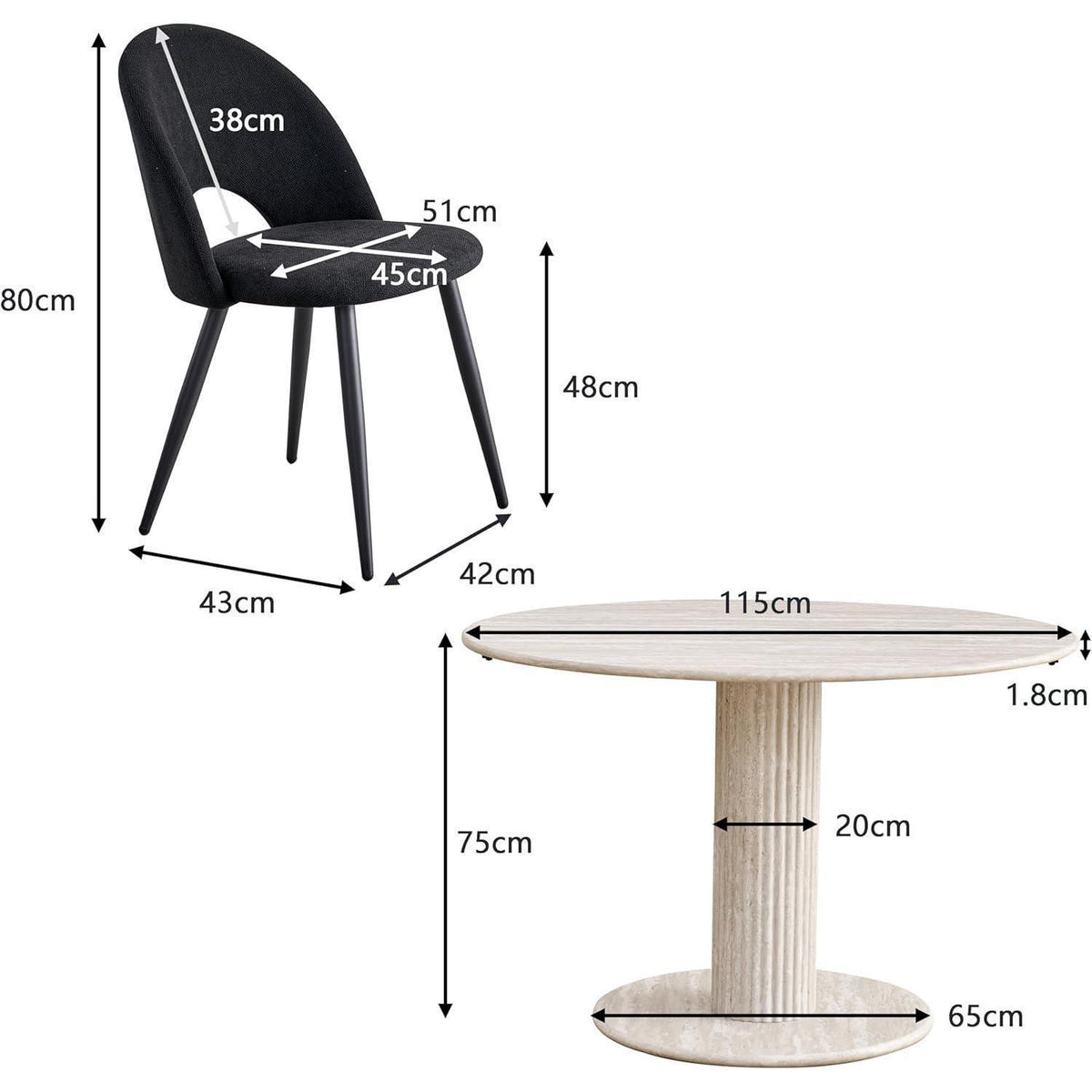 Runder Esstisch Set Grau & Schwarz | Essgruppe für Küche/Esszimmer