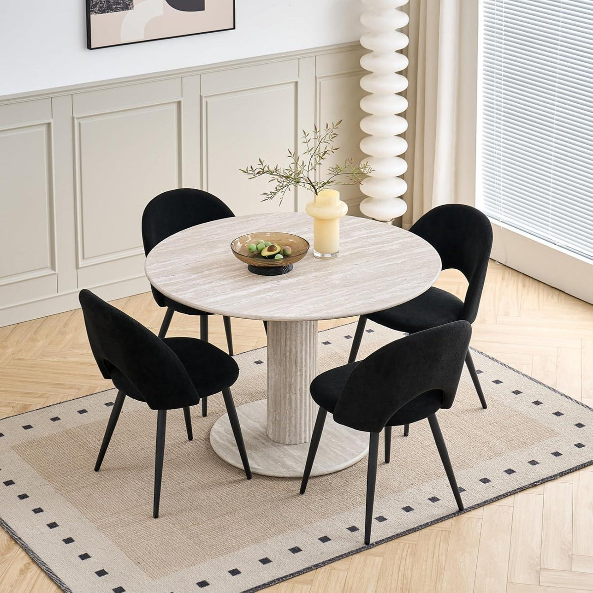 Runder Esstisch Set Grau & Schwarz | Essgruppe für Küche/Esszimmer