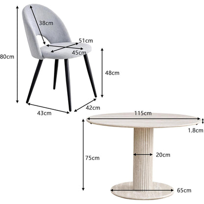 Runder Esstisch Set Grau mit 4 Stoffstühlen – Modern & Komfortabel