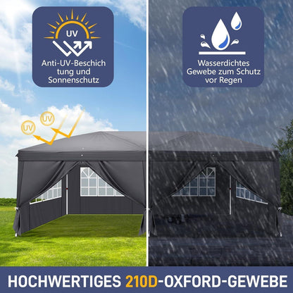 3x6m Faltpavillon mit 6 Seitenwänden – Wasserdicht & UV-Schutz