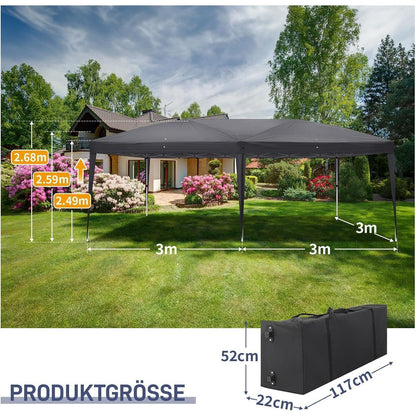3x6m Faltpavillon mit 6 Seitenwänden – Wasserdicht & UV-Schutz