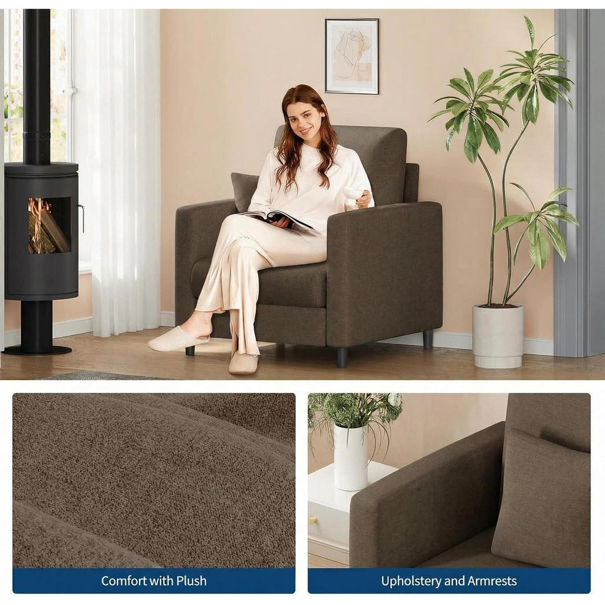 Relaxsessel Plüsch Braun – Kompakt & Komfortabel