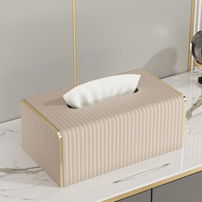 Kosmetiktücherbox Rechteckig Beige – Stilvolle Deko in Lederoptik