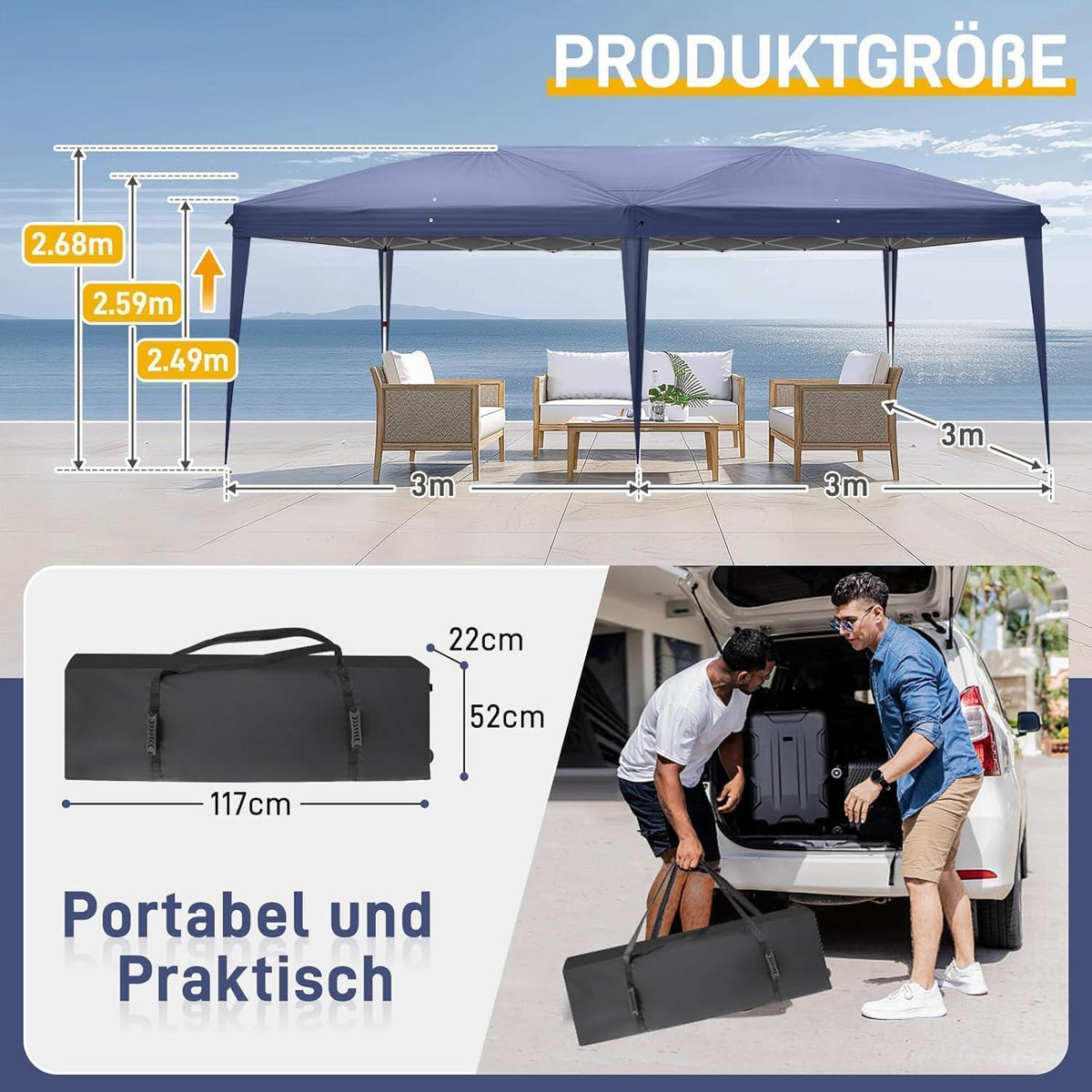 3x6m Faltpavillon mit 6 Seitenwänden – Wasserdicht & UV-Schutz