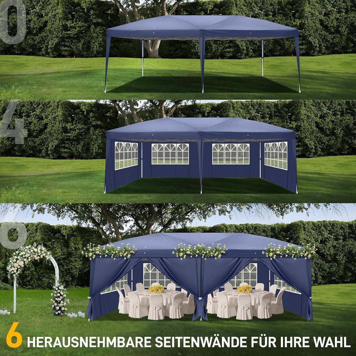 3x6m Faltpavillon mit 6 Seitenwänden – Wasserdicht & UV-Schutz