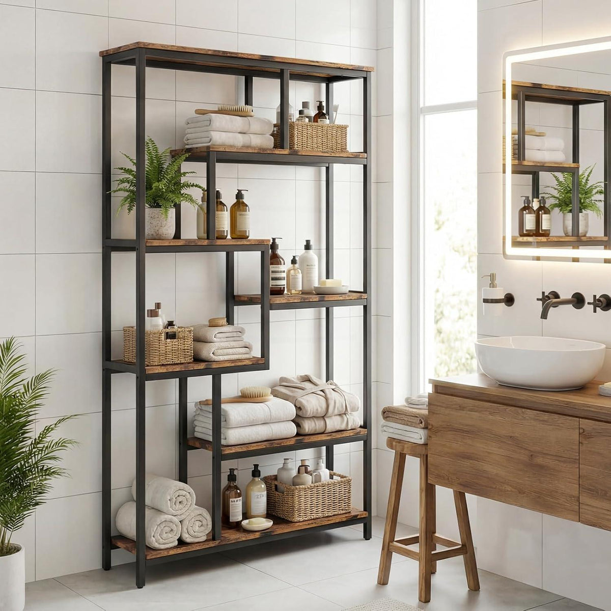 Standregal mit 7 Ablagen – Bücherregal für Wohnzimmer & Büro
