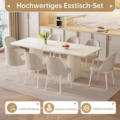 Rechteckiger Esstisch Creme mit 4 Stühlen (200 cm)