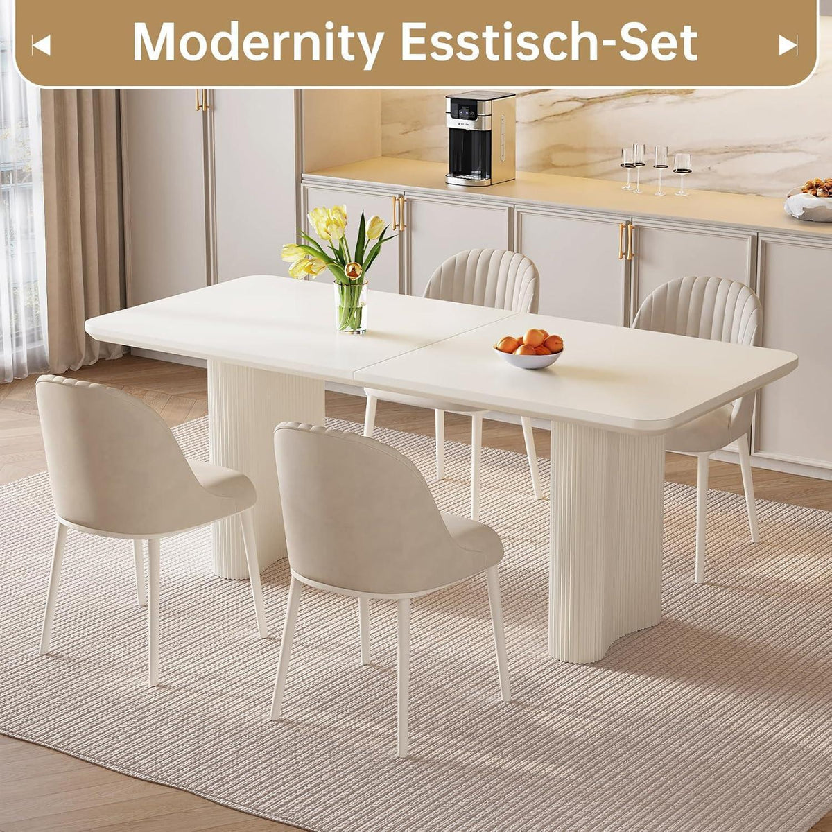 Rechteckiger Esstisch Creme – Moderner Küchentisch 160 cm