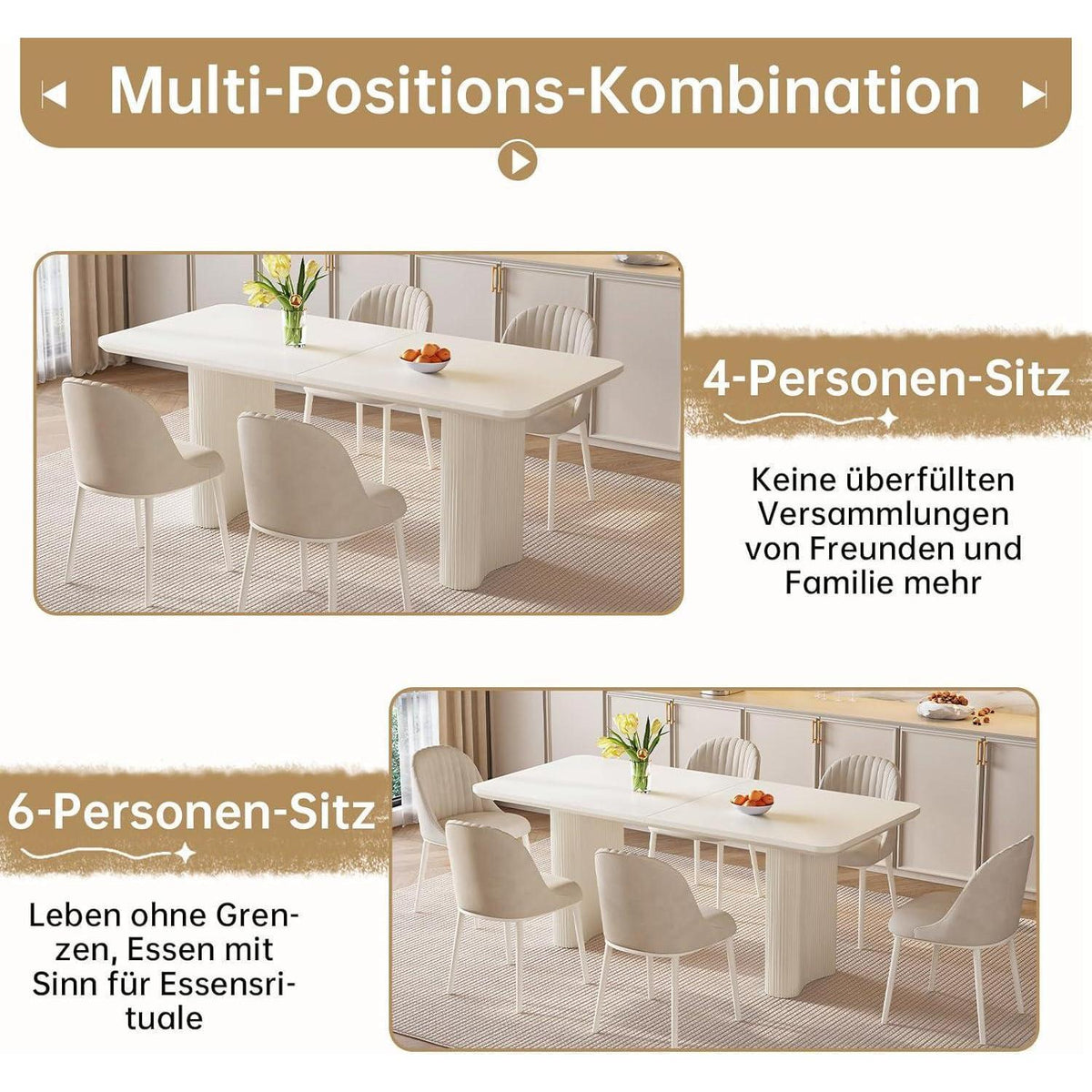 Rechteckiger Esstisch Creme – Moderner Küchentisch 160 cm