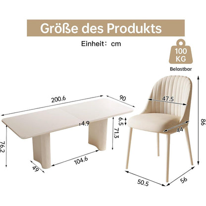Rechteckiger Esstisch Creme mit 6 Stühlen (200 cm)
