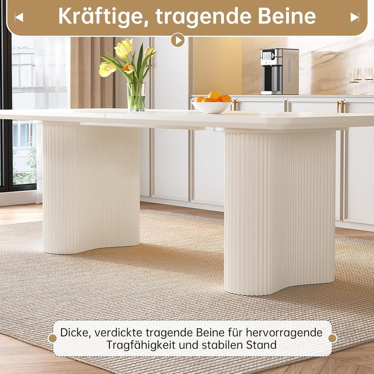 Rechteckiger Esstisch Creme – Moderner Küchentisch 200 cm