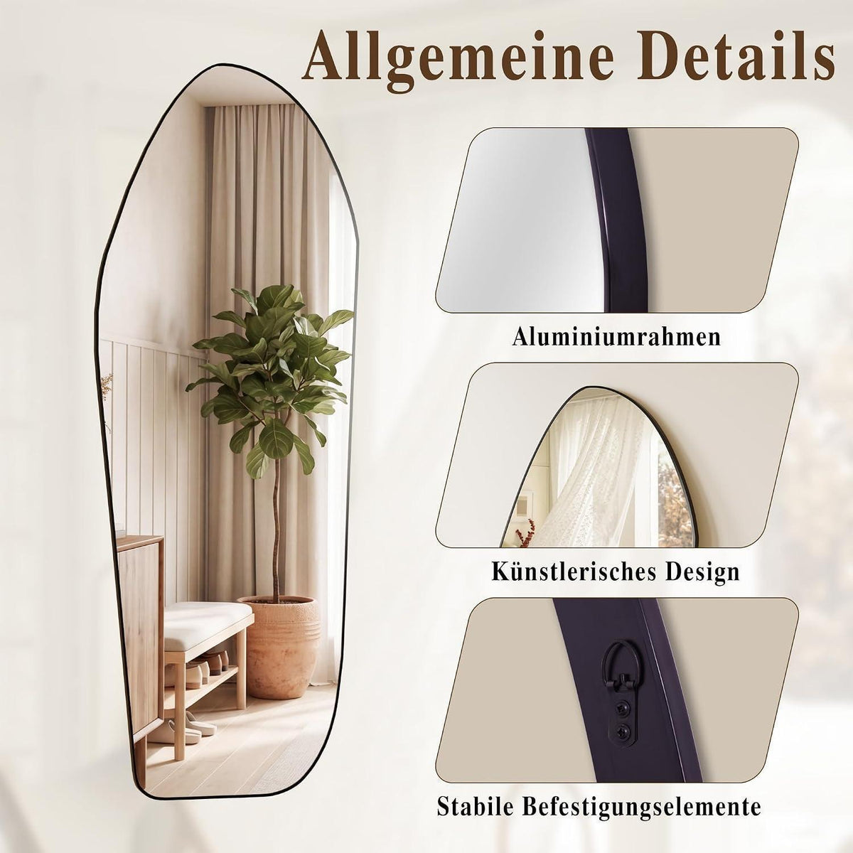 Ganzkörperspiegel Diamantform 170x60cm – Stand- & Wandspiegel