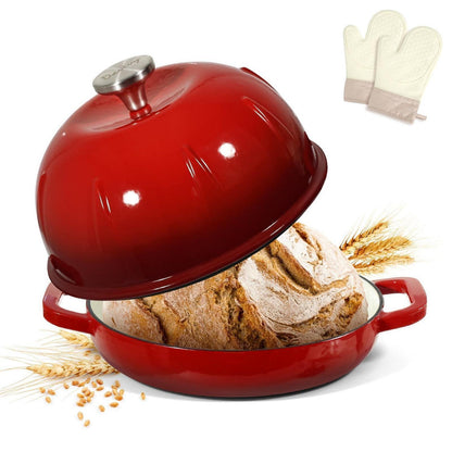 Gusseisen Brotbacktopf 5,35L mit Ofenhandschuhen - Kirschrot