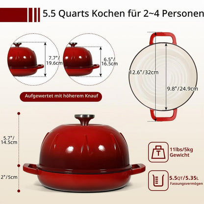 Gusseisen Brotbacktopf 5,35L mit Ofenhandschuhen - Kirschrot