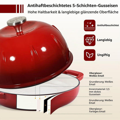 Gusseisen Brotbacktopf 5,35L mit Ofenhandschuhen - Kirschrot
