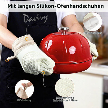 Gusseisen Brotbacktopf 5,35L mit Ofenhandschuhen - Kirschrot