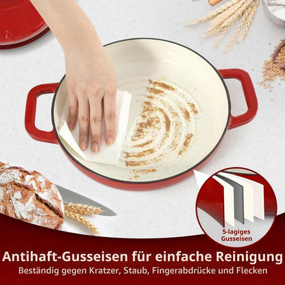 Gusseisen Brotbacktopf 5,35L mit Ofenhandschuhen - Kirschrot