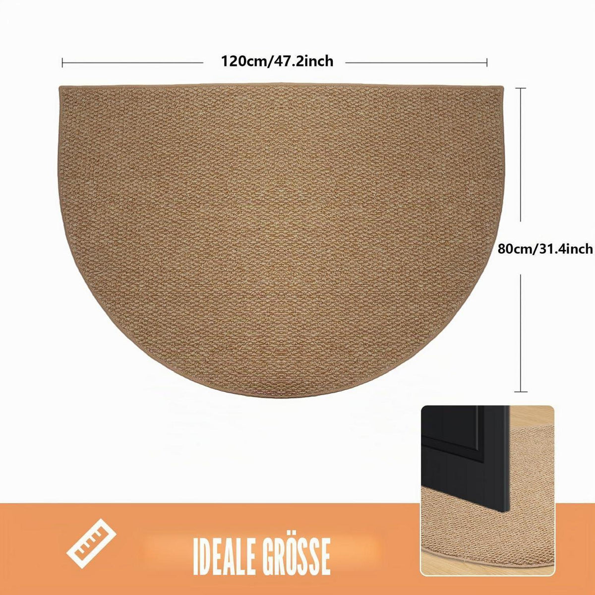 Schmutzfangmatte Halbrund Braun 80x120 – Rutschfest & Waschbar
