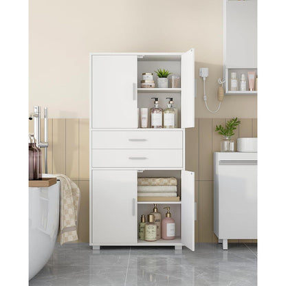 Hoher Badezimmerschrank Weiß mit Verstellablage & Schubladen