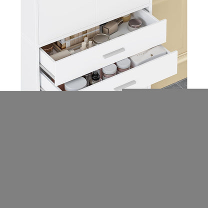 Hoher Badezimmerschrank Weiß mit Verstellablage & Schubladen