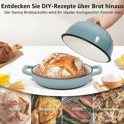 Gusseisen Brotbacktopf 5,35L mit Ofenhandschuhen – Meersalzblau