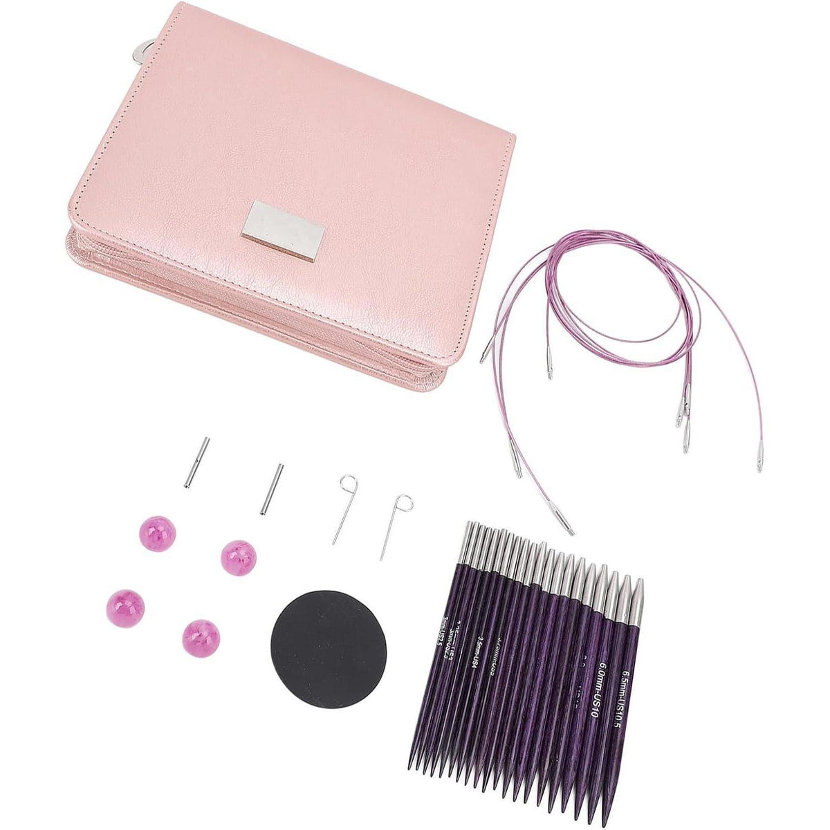 Austauschbares Stricknadel-Set Rosenholz 3-6,5 mm mit Tasche