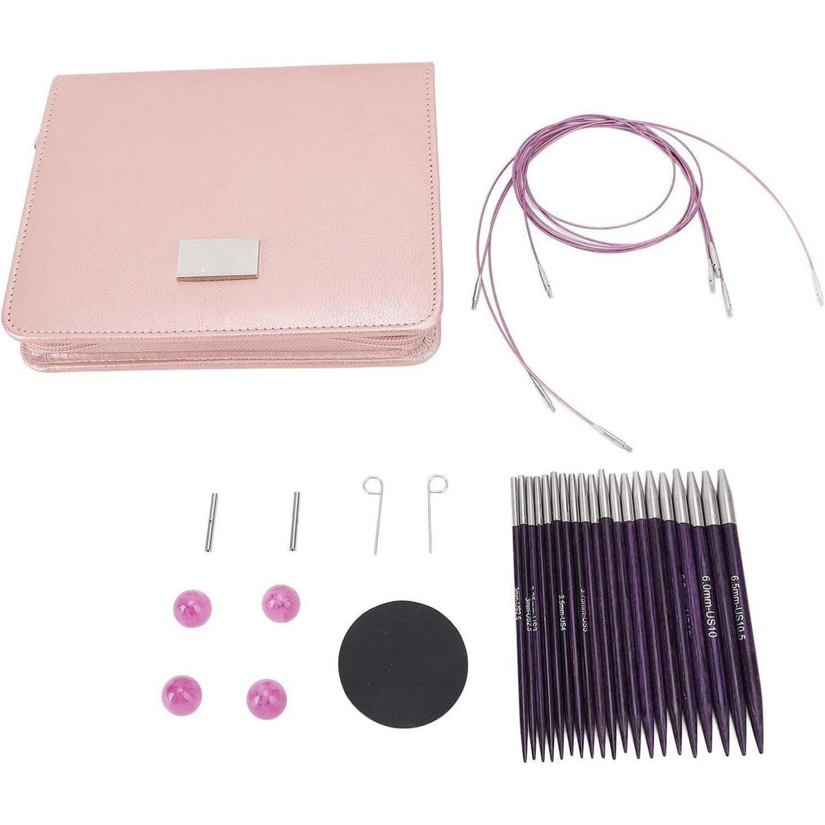 Austauschbares Stricknadel-Set Rosenholz 3-6,5 mm mit Tasche