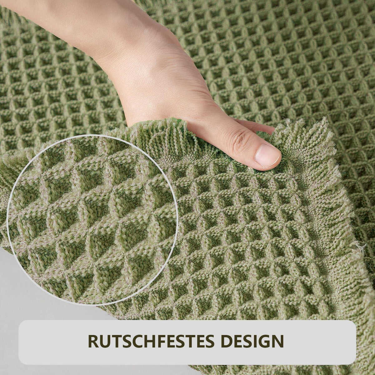 Rutschfester Badezimmerteppich Boho Bohnengrün 60x180cm