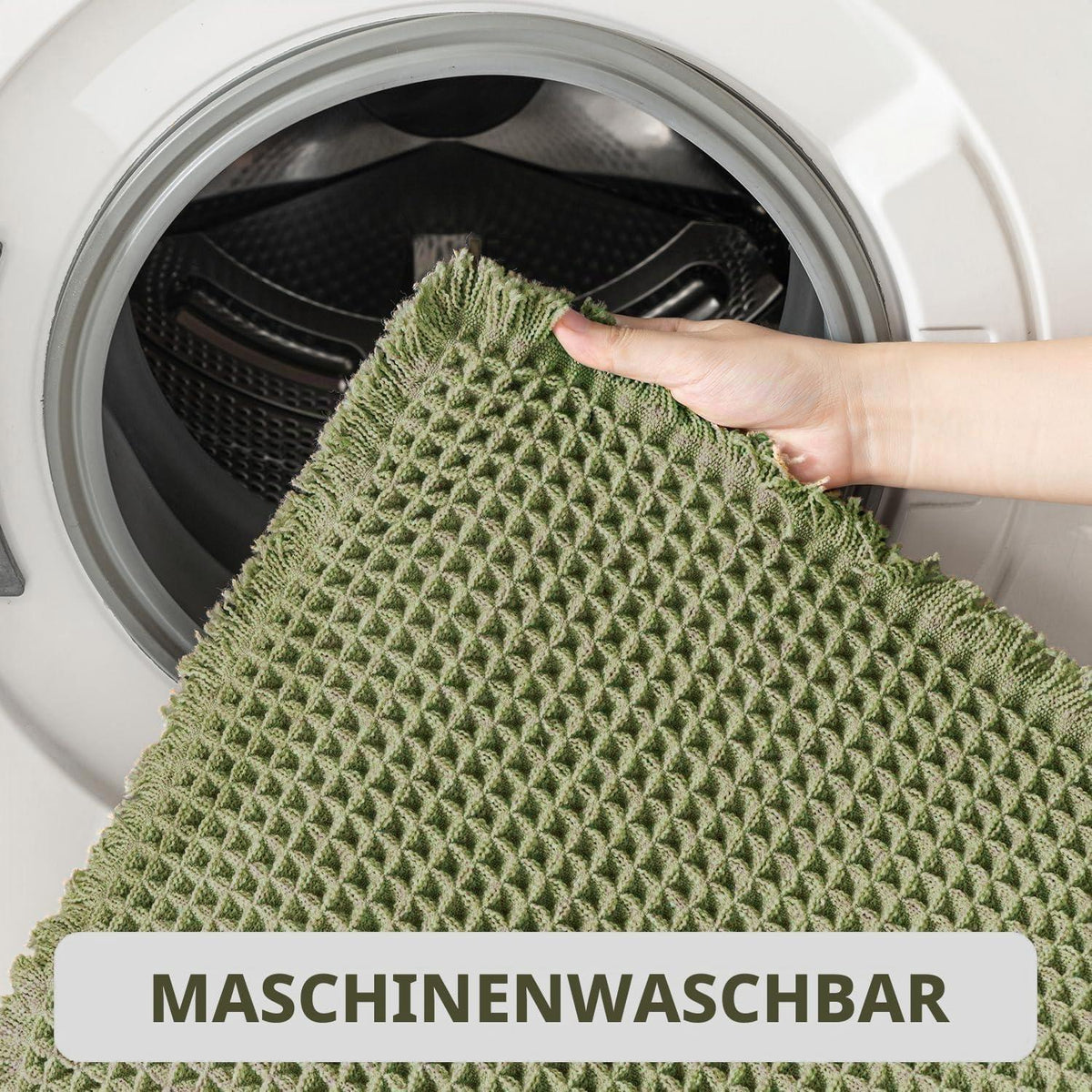 Rutschfester Badezimmerteppich Boho Bohnengrün 60x180cm