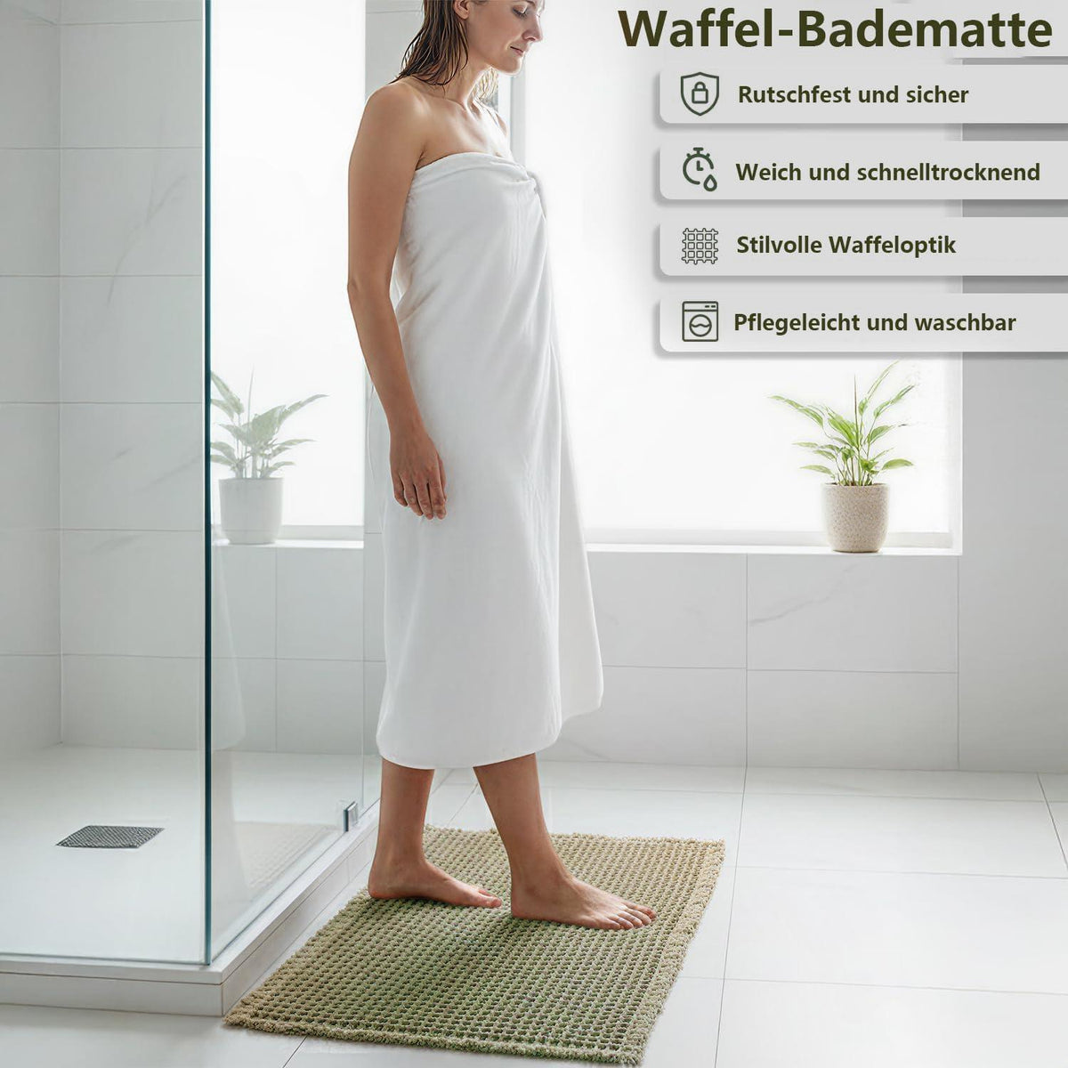 Rutschfester Badezimmerteppich Boho Bohnengrün 60x180cm