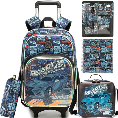 Schulrucksack Trolley Jungen 5-tlg. Set Rennauto – Schulranzen mit Zubehör