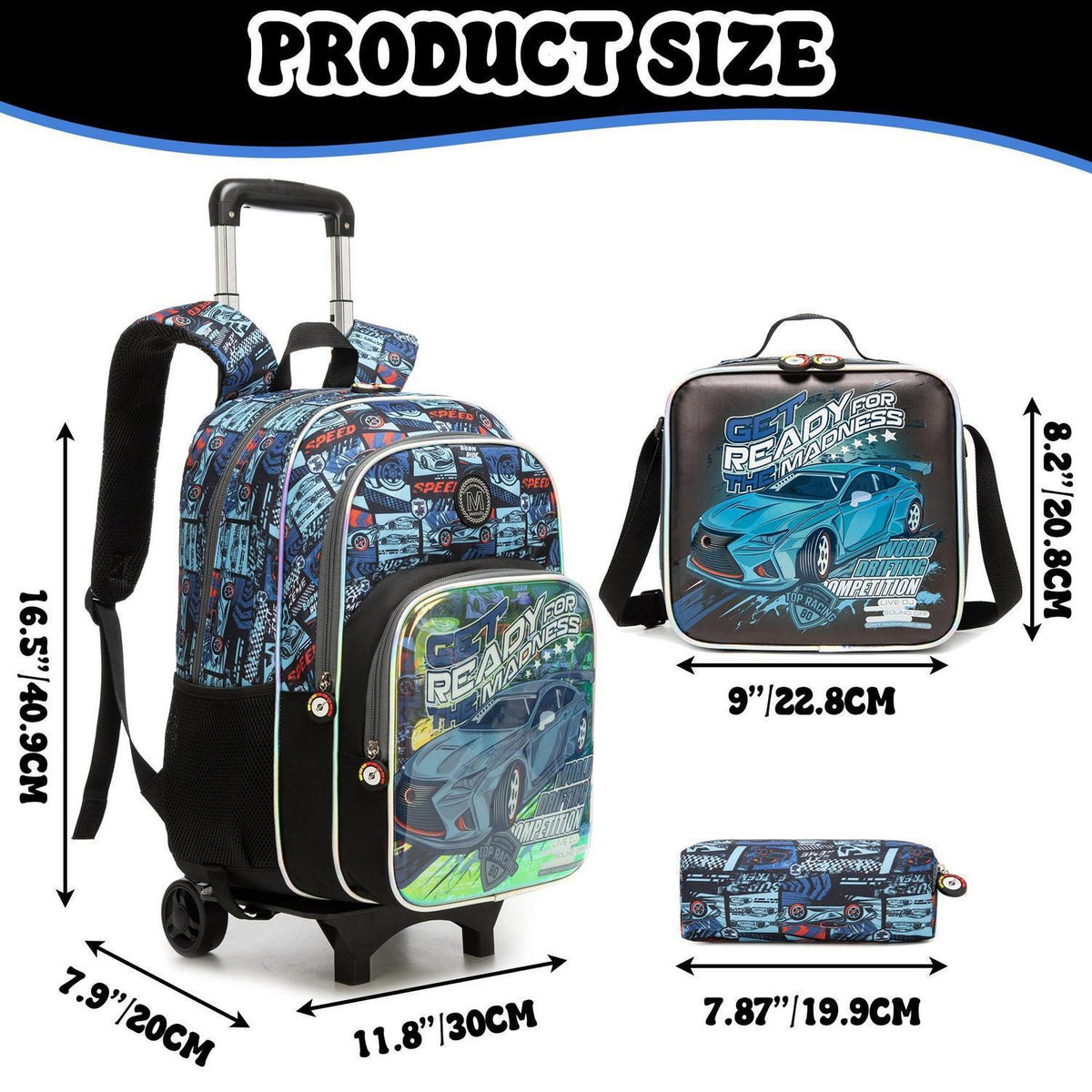Schulrucksack Trolley Jungen 5-tlg. Set Rennauto – Schulranzen mit Zubehör
