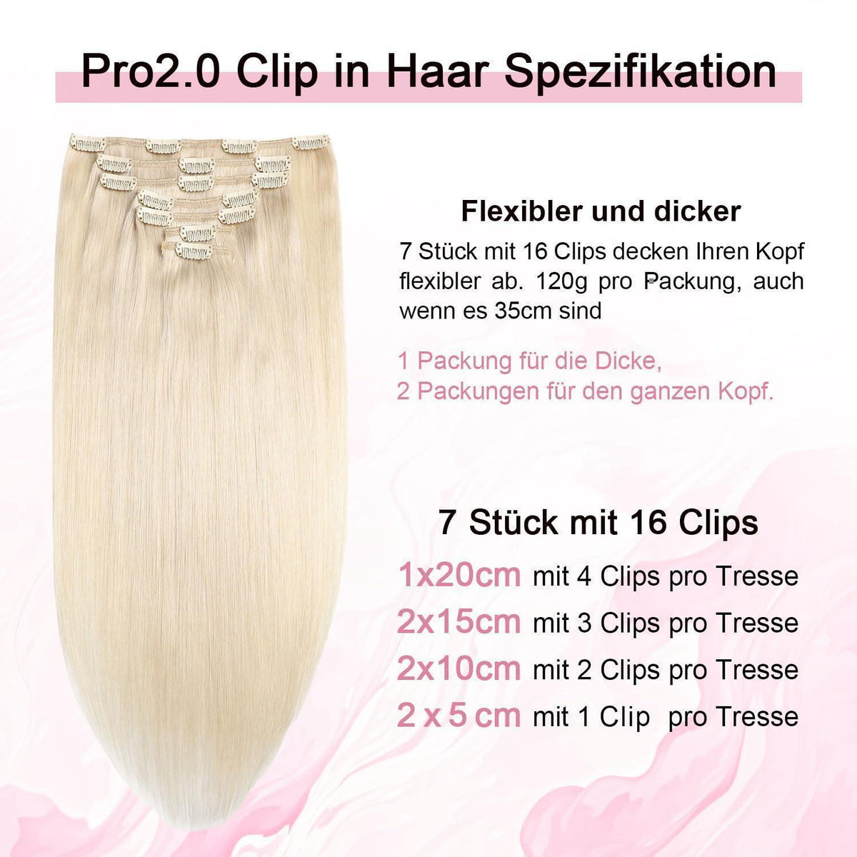 Echthaar Clip-Ins Platinblond (55cm, 120g)