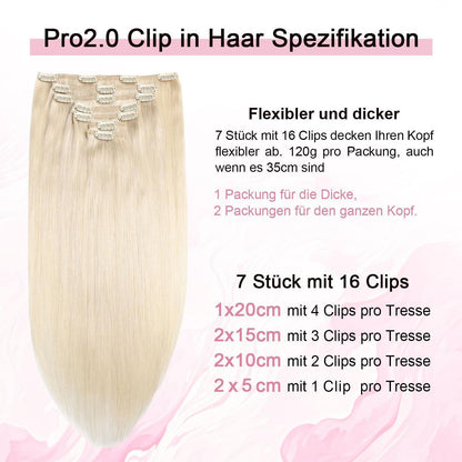 Echthaar Clip-Ins Platinblond (55cm, 120g)