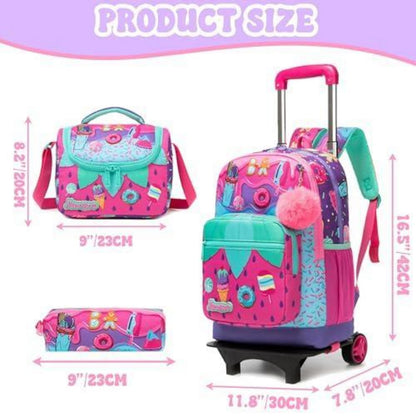 Schulrucksack Trolley Mädchen Rosa Eiscreme mit Lunchbag & Federmäppchen