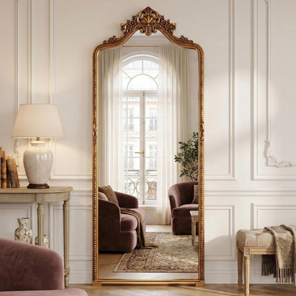 Großer Standspiegel Retro Gold | 175x70 cm | Ganzkörperspiegel mit Haken