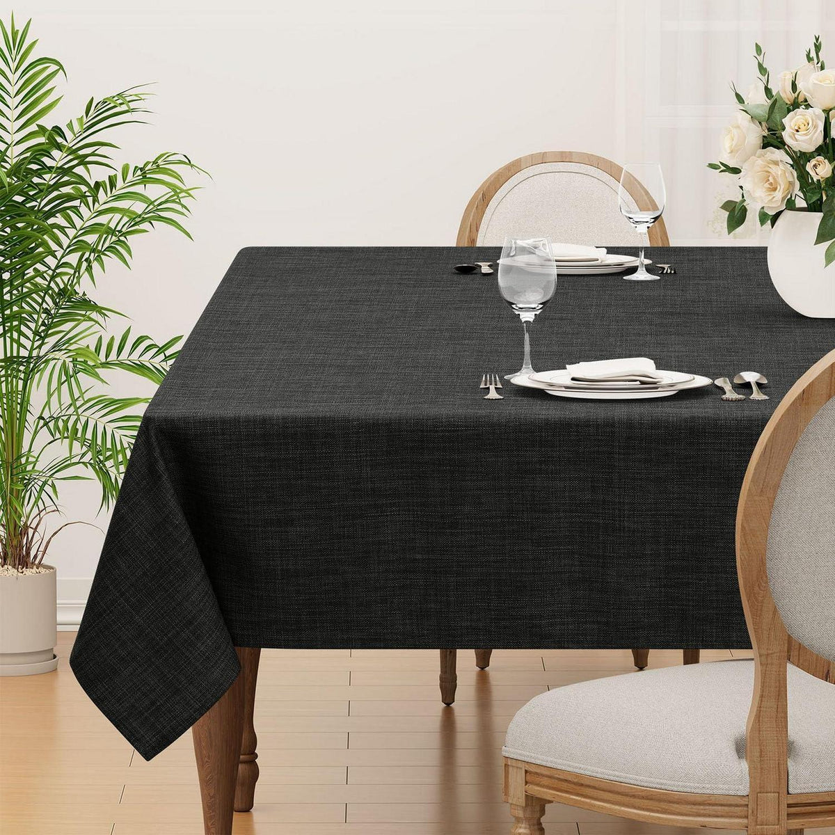 Dunkelgraue Leinen-Optik Tischdecke 80x80 cm – Wasserabweisend