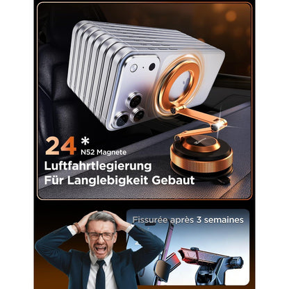 Magnetische Handyhalterung Auto mit Dual-Arm & Nano-Saugfuß Orange