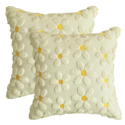 Beige Gänseblümchen Kissenbezüge 2er Set 40x40 cm Plüsch